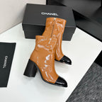 Two-Tone Ankle Boots with Block Heel