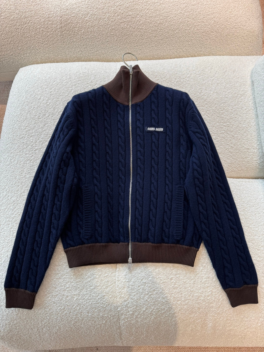 Wool and cotton zipper cardigan