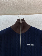 Wool and cotton zipper cardigan