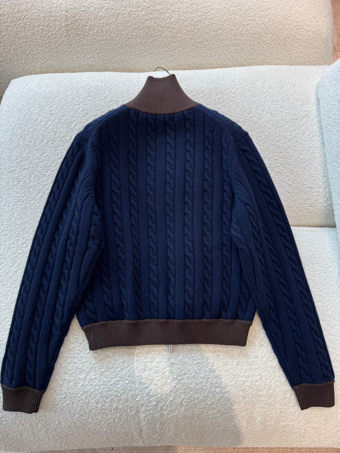 Wool and cotton zipper cardigan