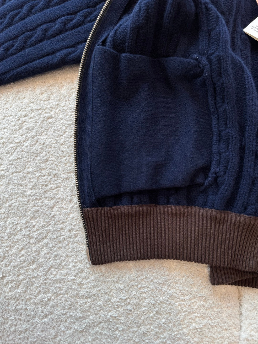 Wool and cotton zipper cardigan