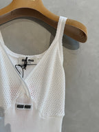 M M Lace-Trim Ribbed Knit Top – White