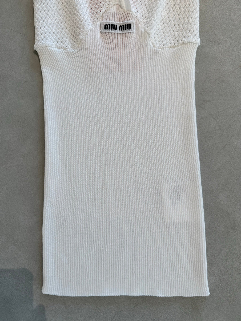 M M Lace-Trim Ribbed Knit Top – White