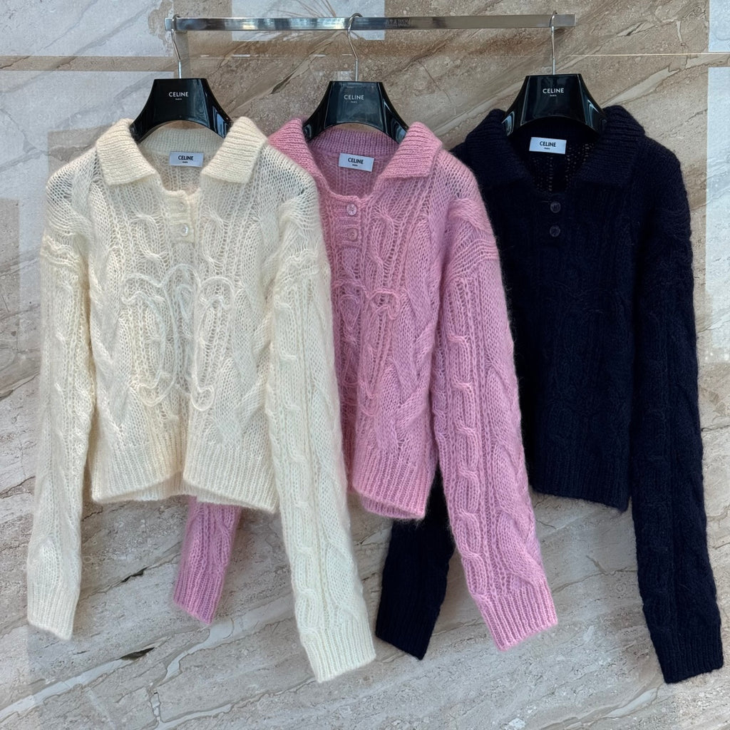 Aran Mohair Wool Sweater – Polo Collar