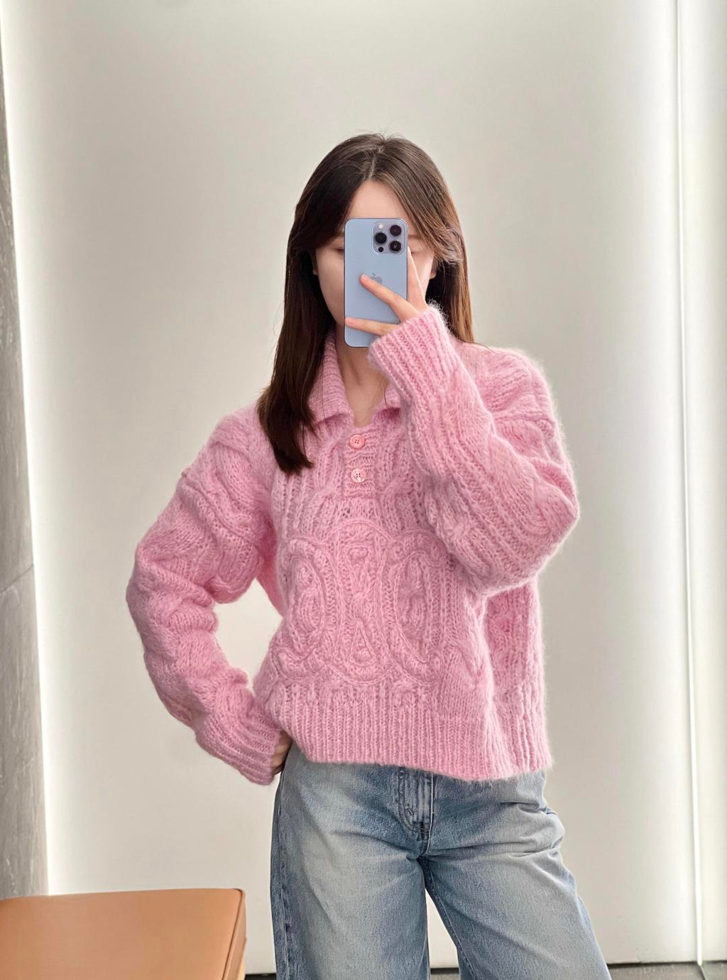 Aran Mohair Wool Sweater – Polo Collar