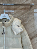 Cream Check Down Jacket – Short Hooded Puffer