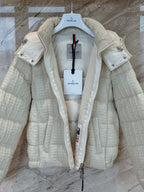 Cream Check Down Jacket – Short Hooded Puffer