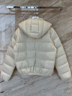 Cream Check Down Jacket – Short Hooded Puffer