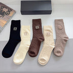 Premium Cashmere Embroidered Knee-High Socks – 5 Pairs Per Box