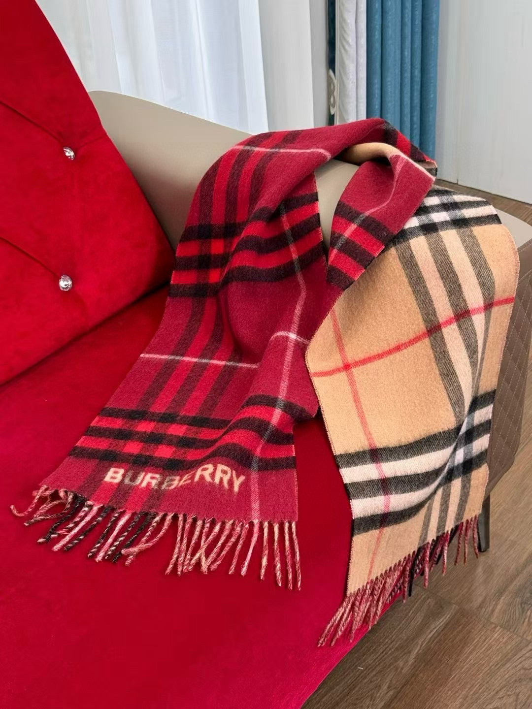 Premium Cashmere Contrast Plaid Scarf — Unisex — 30 × 168 cm