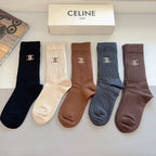 Premium Cashmere Embroidered Knee-High Socks – 5 Pairs Per Box