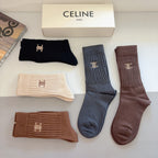 Premium Cashmere Embroidered Knee-High Socks – 5 Pairs Per Box