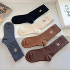 Premium Cashmere Embroidered Knee-High Socks – 5 Pairs Per Box