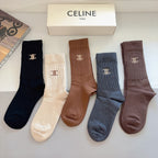 Premium Cashmere Embroidered Knee-High Socks – 5 Pairs Per Box