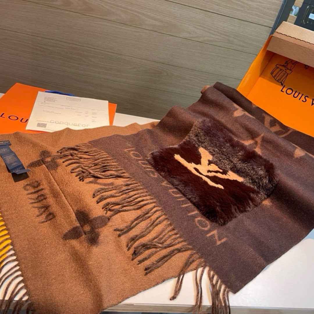 Luxury Cashmere Scarf with Pocket &amp; Decorative Details — 190 × 46 cm