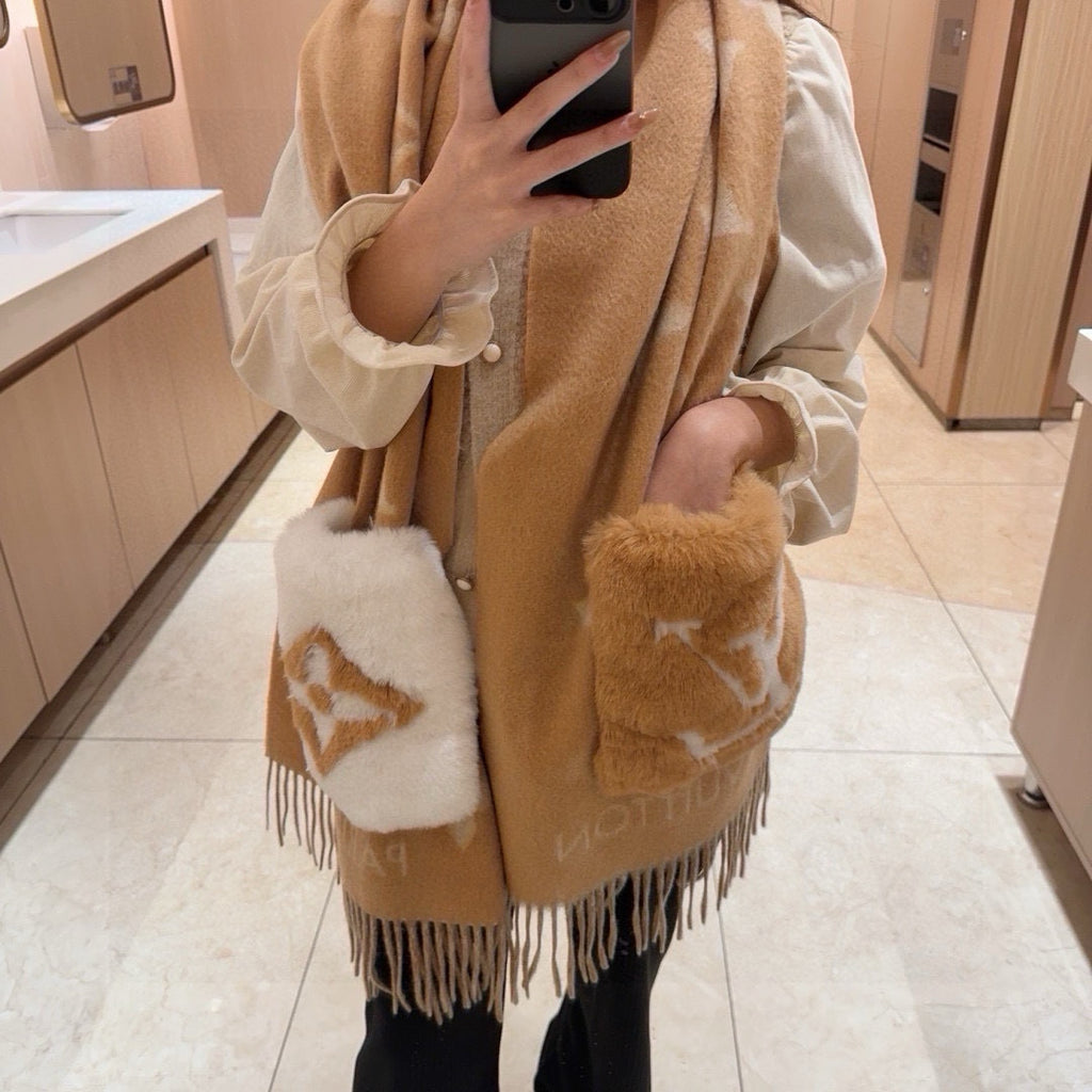 Luxury Cashmere Scarf with Pocket &amp; Decorative Details — 190 × 46 cm