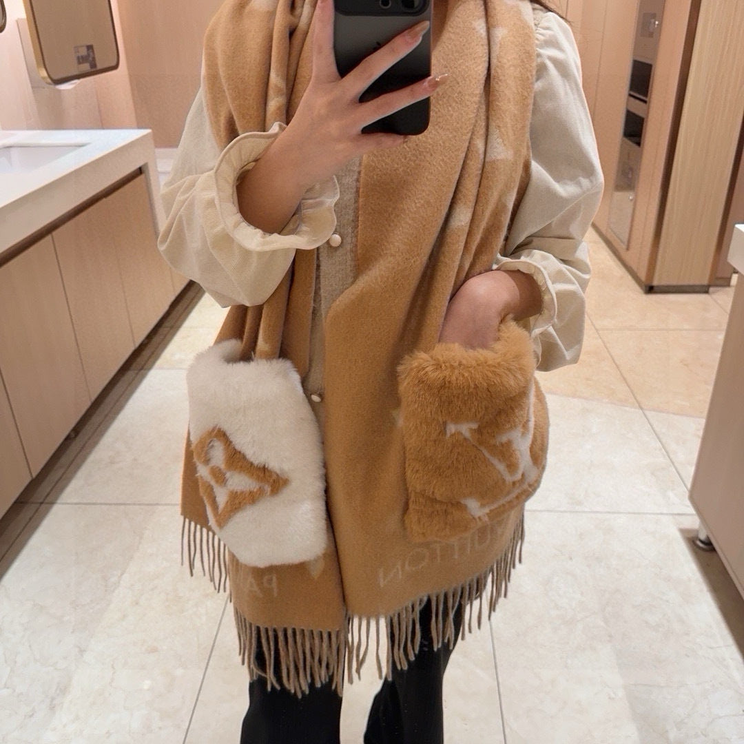 Luxury Cashmere Scarf with Pocket &amp; Decorative Details — 190 × 46 cm