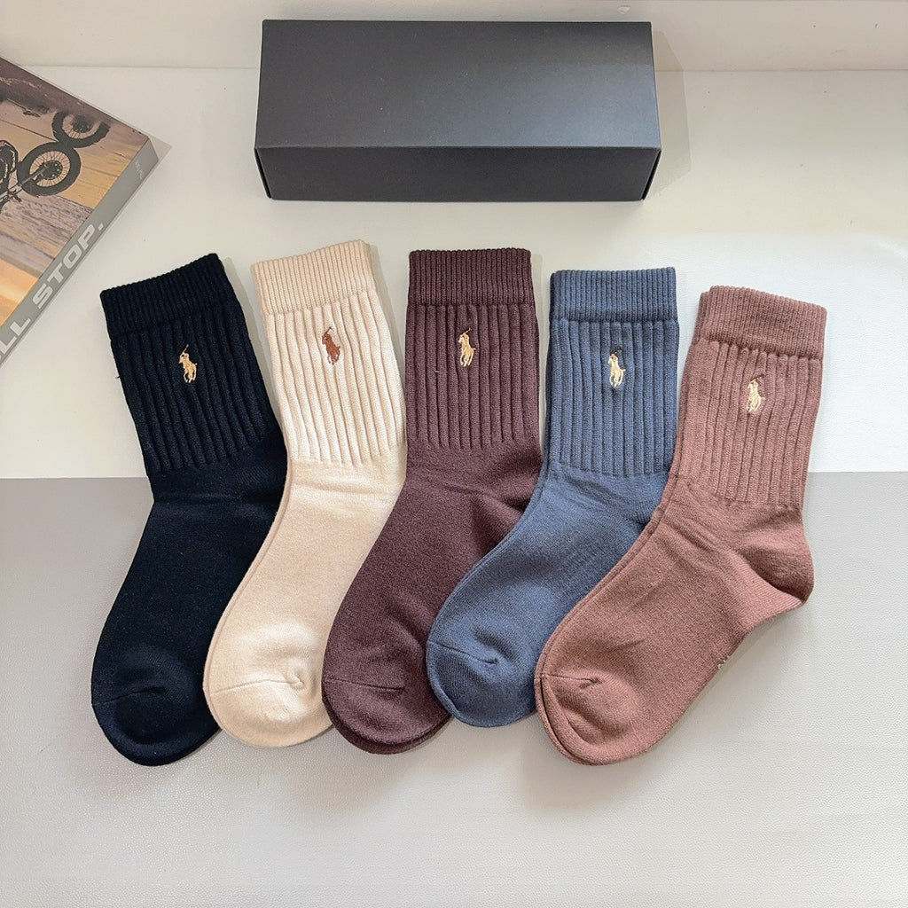 Premium Cashmere Embroidered Knee-High Socks – Pack of 5 Pairs | Special Packaging