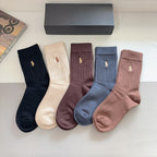 Premium Cashmere Embroidered Knee-High Socks – Pack of 5 Pairs | Special Packaging