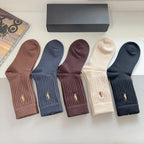 Premium Cashmere Embroidered Knee-High Socks – Pack of 5 Pairs | Special Packaging