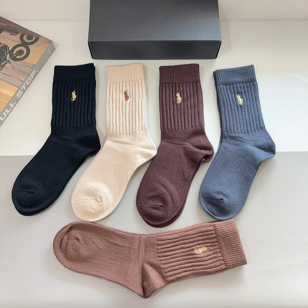Premium Cashmere Embroidered Knee-High Socks – Pack of 5 Pairs | Special Packaging