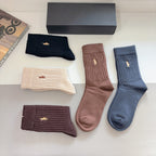 Premium Cashmere Embroidered Knee-High Socks – Pack of 5 Pairs | Special Packaging