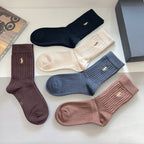 Premium Cashmere Embroidered Knee-High Socks – Pack of 5 Pairs | Special Packaging