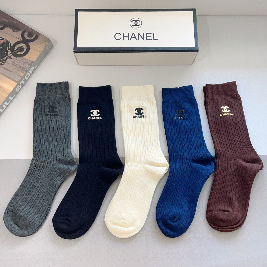 Premium Cotton Knee-High Socks with Silicone Lettering – Pack of 5 Pairs | Special Packaging
