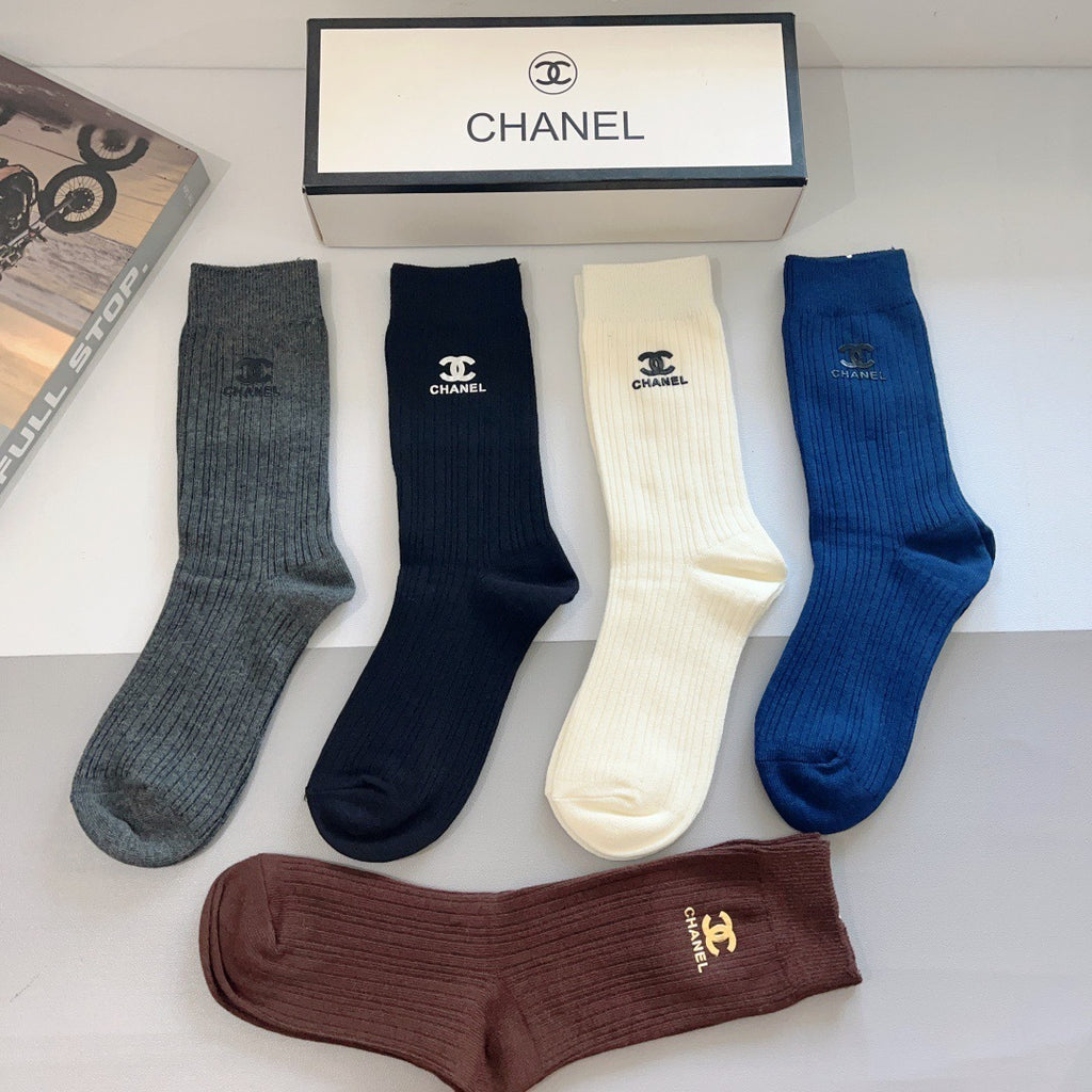 Premium Cotton Knee-High Socks with Silicone Lettering – Pack of 5 Pairs | Special Packaging