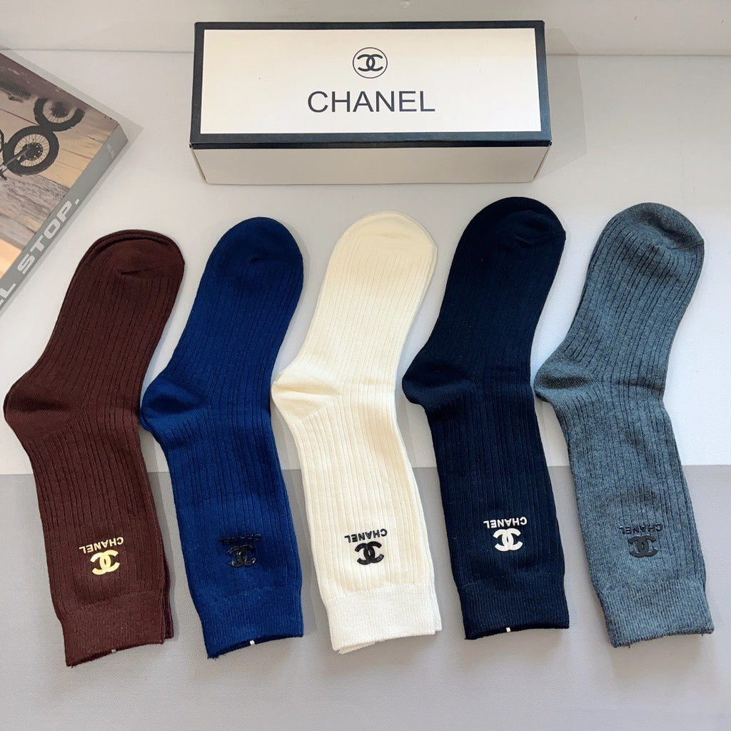 Premium Cotton Knee-High Socks with Silicone Lettering – Pack of 5 Pairs | Special Packaging