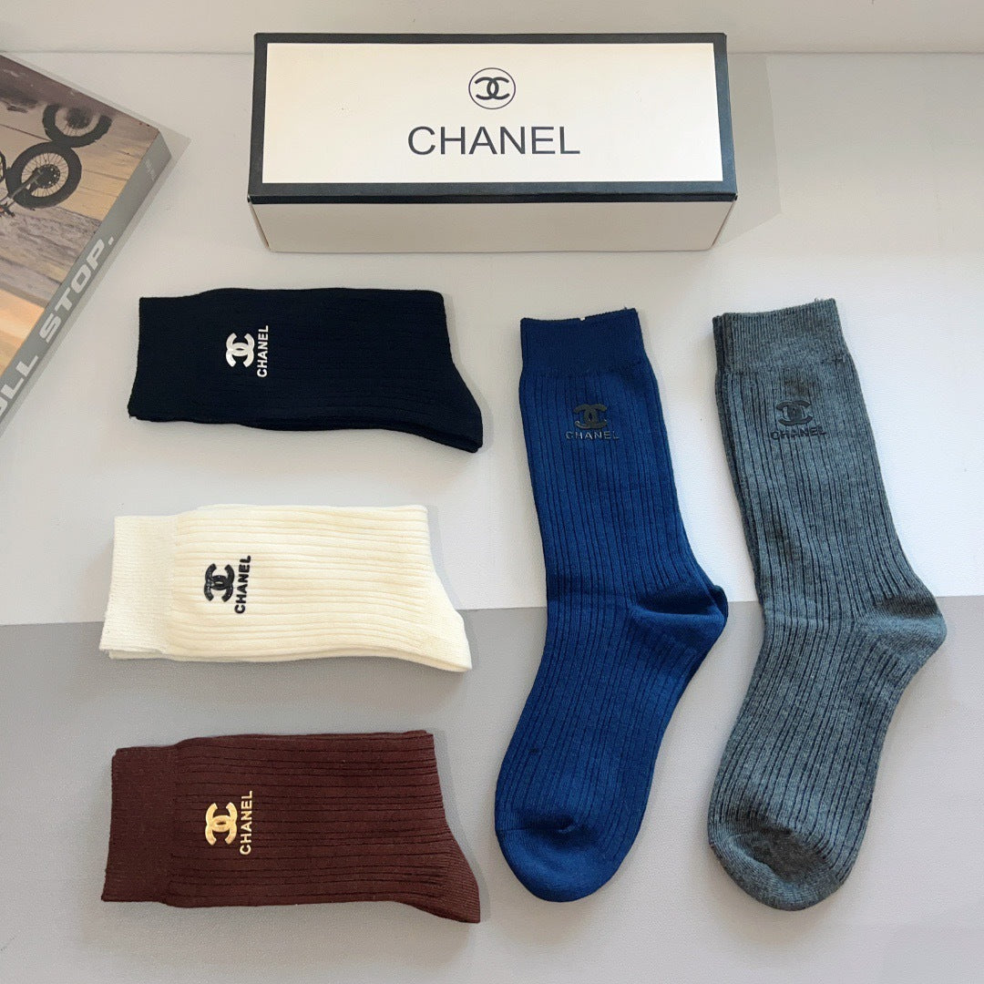 Premium Cotton Knee-High Socks with Silicone Lettering – Pack of 5 Pairs | Special Packaging