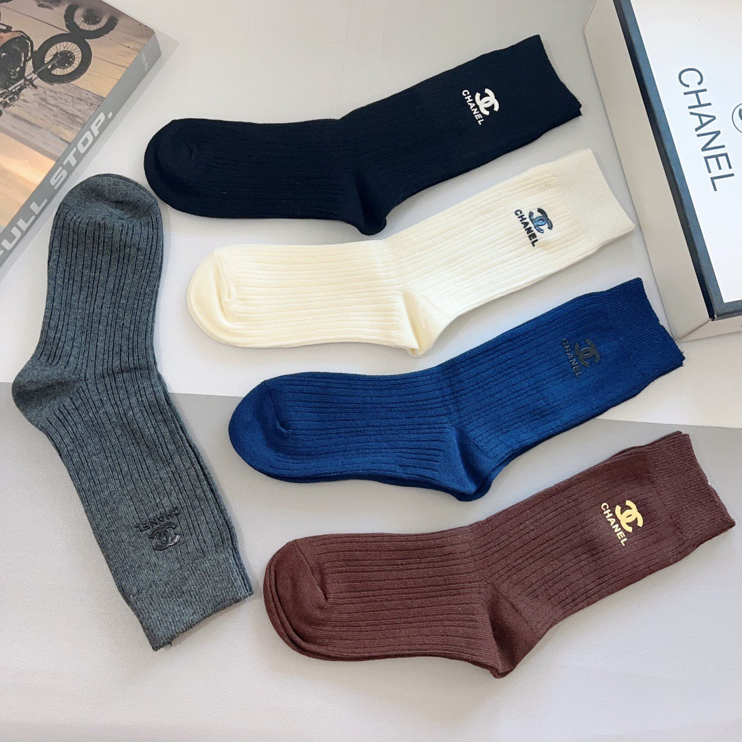 Premium Cotton Knee-High Socks with Silicone Lettering – Pack of 5 Pairs | Special Packaging