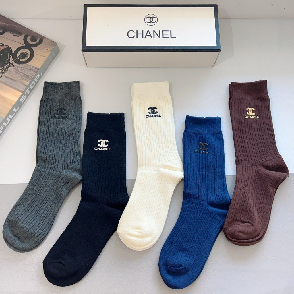 Premium Cotton Knee-High Socks with Silicone Lettering – Pack of 5 Pairs | Special Packaging