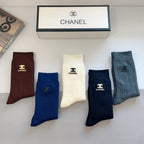 Premium Cotton Knee-High Socks with Silicone Lettering – Pack of 5 Pairs | Special Packaging