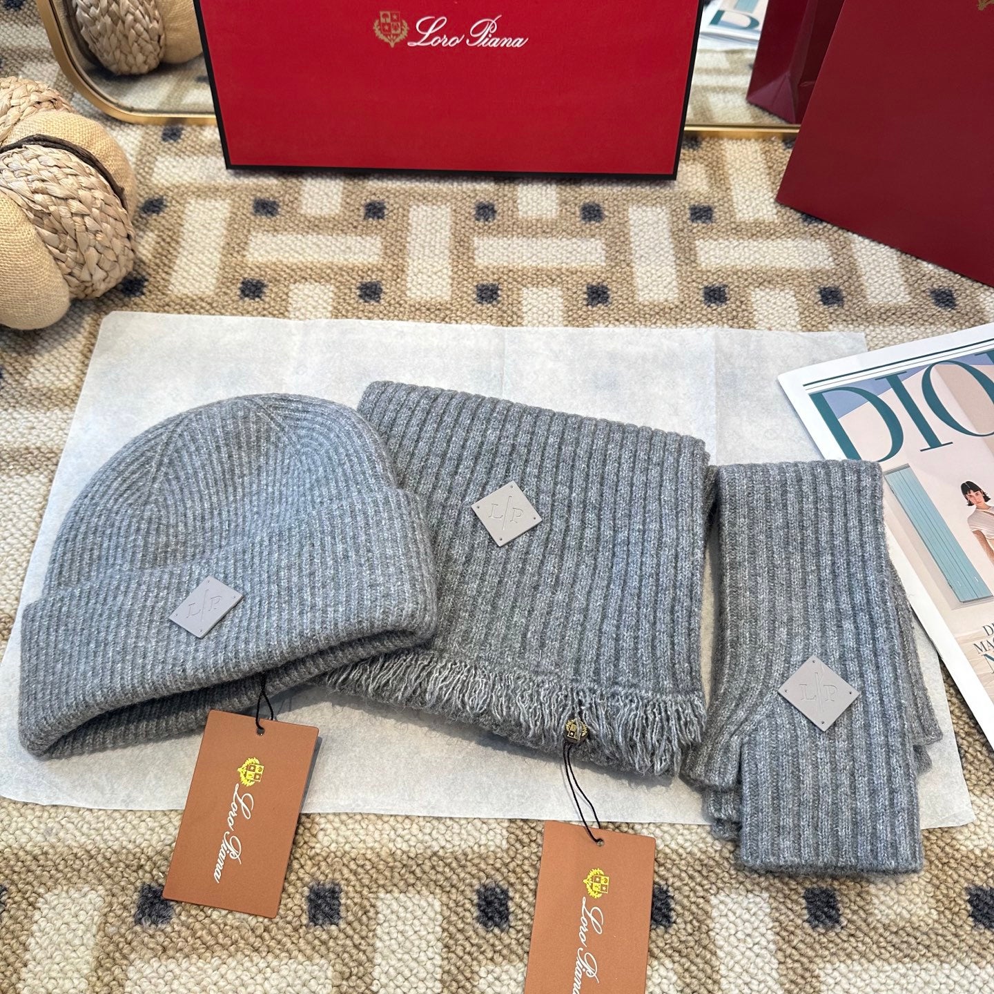 3-Piece Winter Knit Beanie Set — Wool Blend, Fold-Over Design