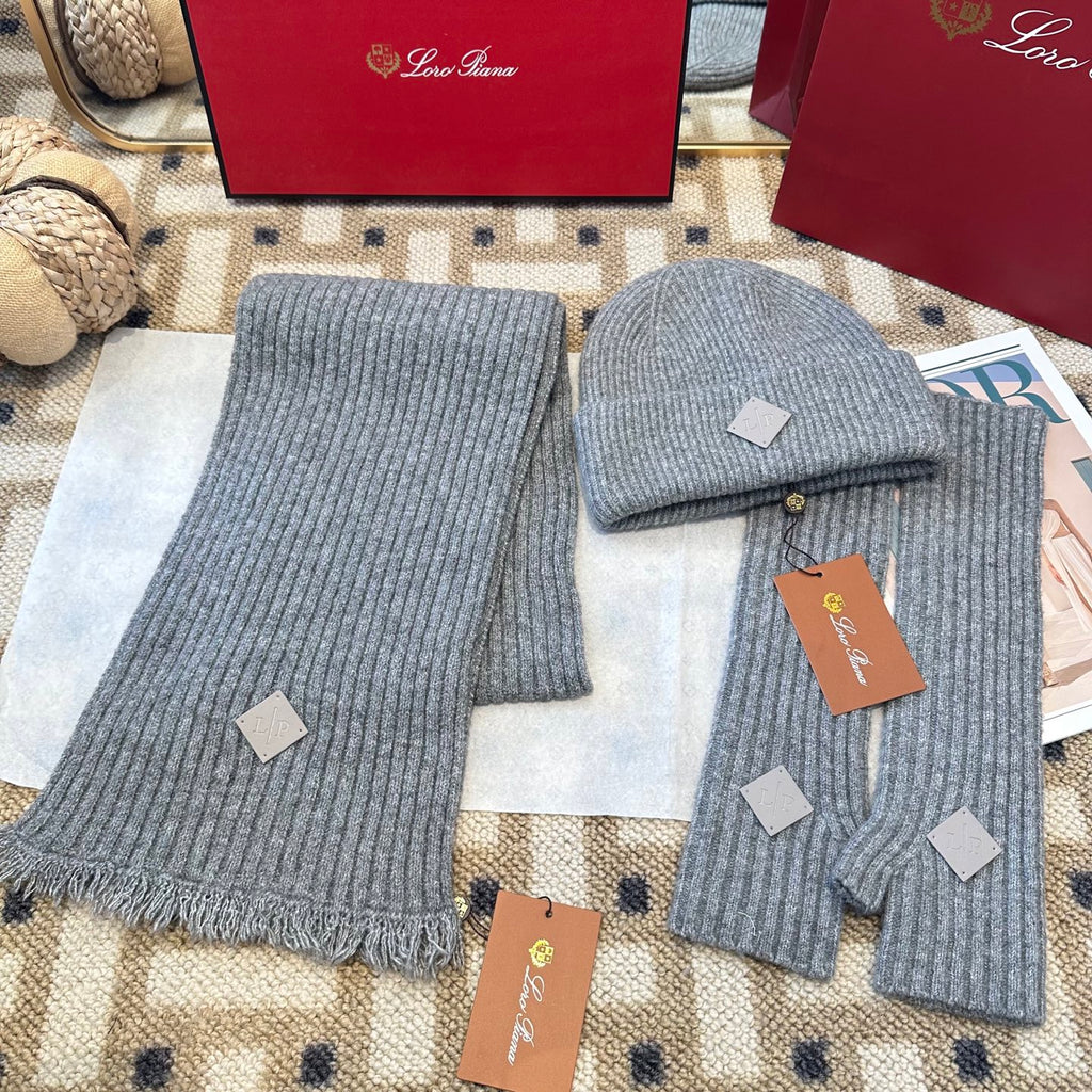 3-Piece Winter Knit Beanie Set — Wool Blend, Fold-Over Design