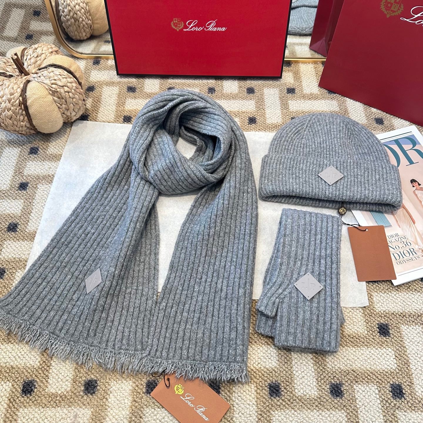 3-Piece Winter Knit Beanie Set — Wool Blend, Fold-Over Design