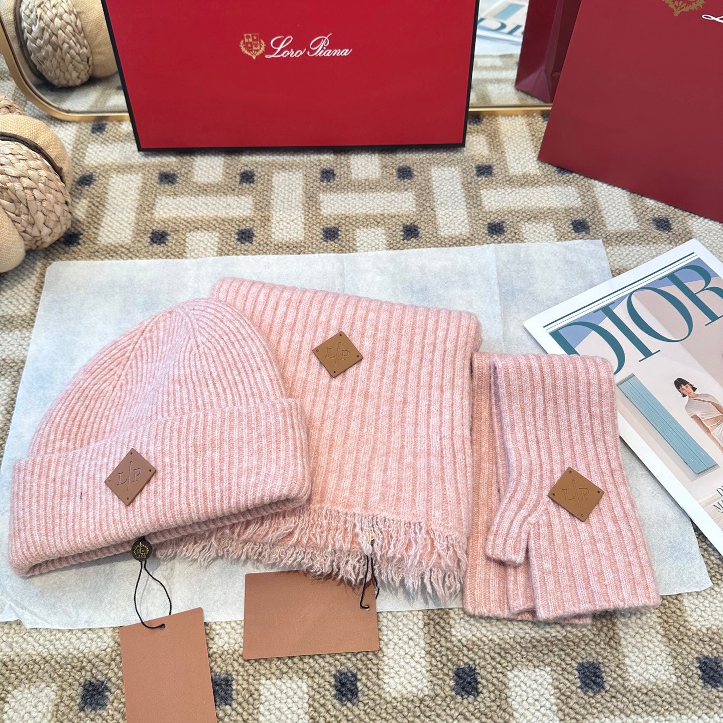 3-Piece Winter Knit Beanie Set — Wool Blend, Fold-Over Design