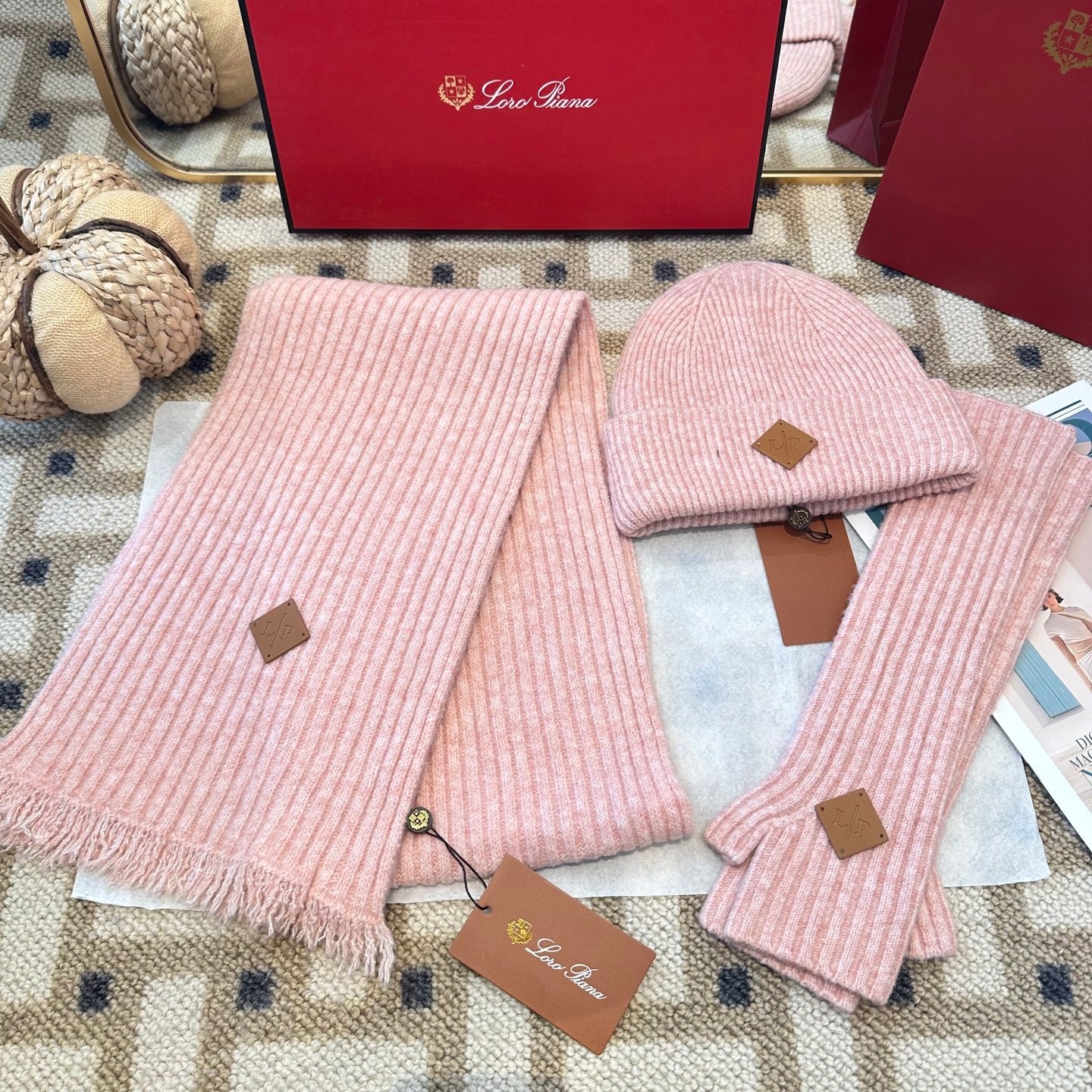 3-Piece Winter Knit Beanie Set — Wool Blend, Fold-Over Design