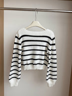 Black  & White Contrast Stripe Knit Top