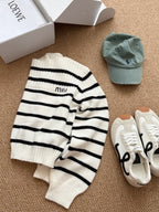 Black  & White Contrast Stripe Knit Top