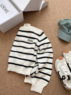 Black  & White Contrast Stripe Knit Top