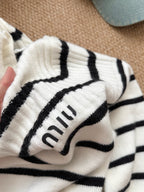 Black  & White Contrast Stripe Knit Top
