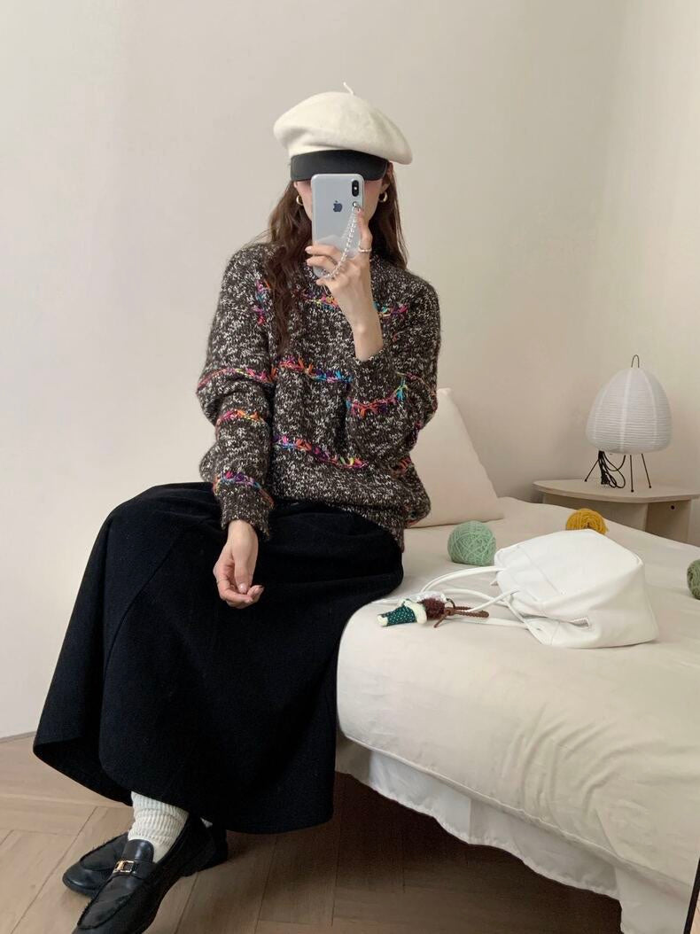Autumn Dream: Ethnic Embroidered Knit Sweater