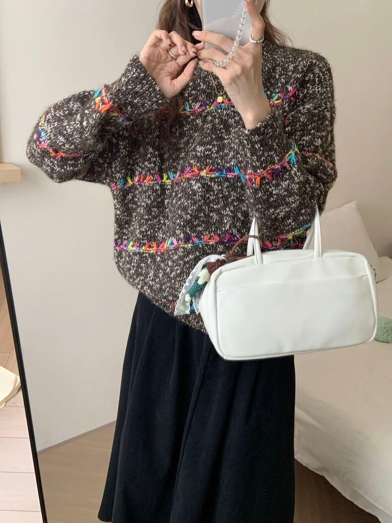 Autumn Dream: Ethnic Embroidered Knit Sweater