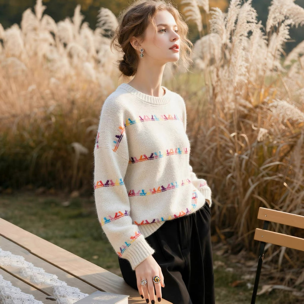 Autumn Dream: Ethnic Embroidered Knit Sweater