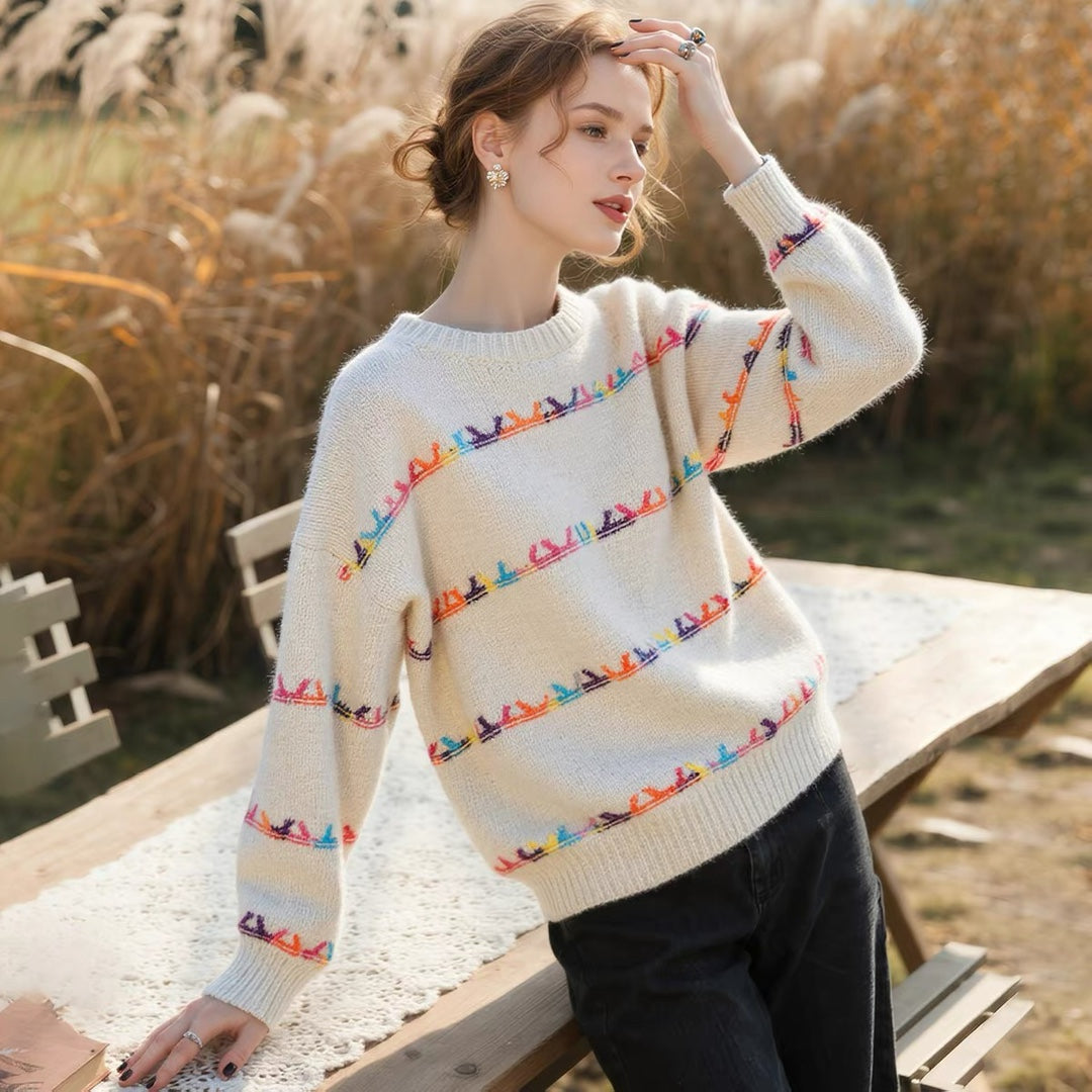 Autumn Dream: Ethnic Embroidered Knit Sweater