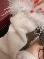 Arc de Triomphe V-Neck Fuzzy Sleeve Sweater