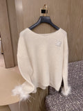 Arc de Triomphe V-Neck Fuzzy Sleeve Sweater