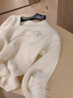 Arc de Triomphe V-Neck Fuzzy Sleeve Sweater